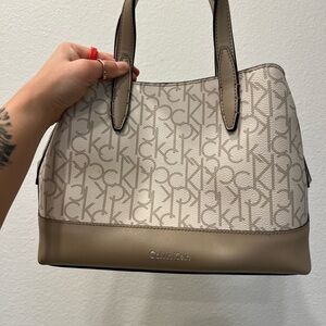 Calvin Klein Beige Taupe Logo Shoulder Tote